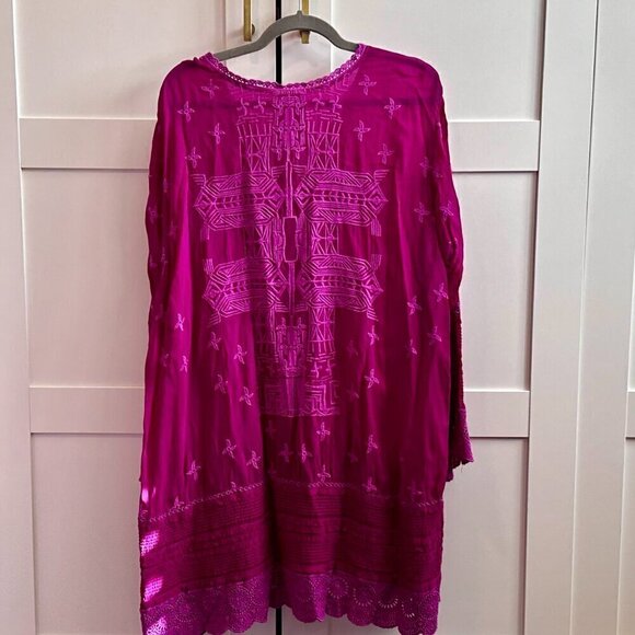 JOHNNY WAS Leena Embroidered Lace Trim Magenta Tunic Top- Size XXL - Picture 4 of 6